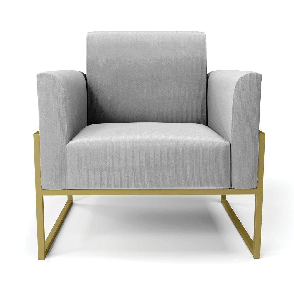 Kit 2 Poltronas Base Industrial Alta Dourado Marisa Suede D03 - D\'rossi Cor Cinza - 3