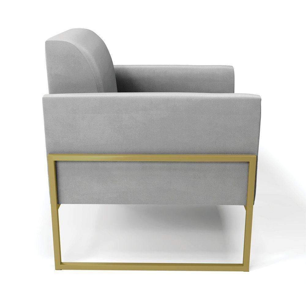 Kit 2 Poltronas Base Industrial Alta Dourado Marisa Suede D03 - D\'rossi Cor Cinza - 4