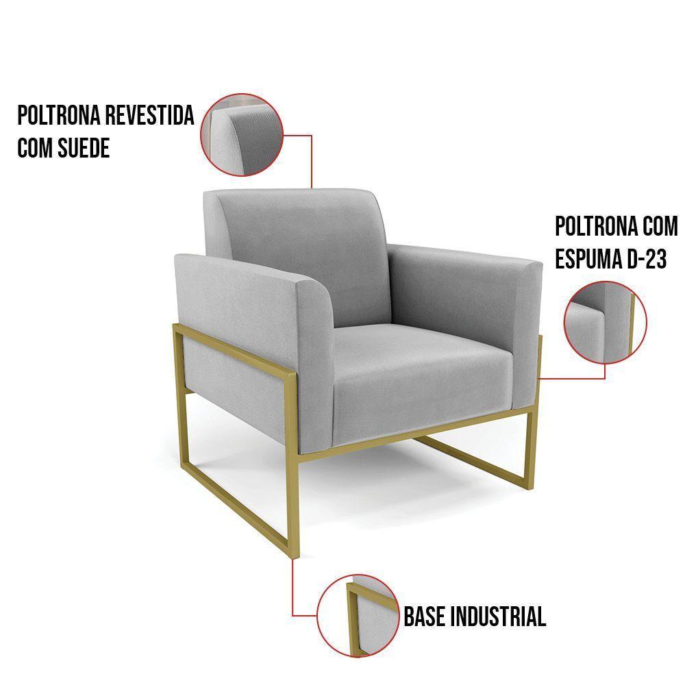Kit 2 Poltronas Base Industrial Alta Dourado Marisa Suede D03 - D\'rossi Cor Cinza - 6
