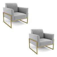 Kit 2 Poltronas Base Industrial Alta Dourado Marisa Suede D03 - D\'rossi Cor Cinza - 1