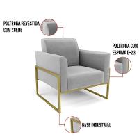 Kit 2 Poltronas Base Industrial Alta Dourado Marisa Suede D03 - D\'rossi Cor Cinza - 6