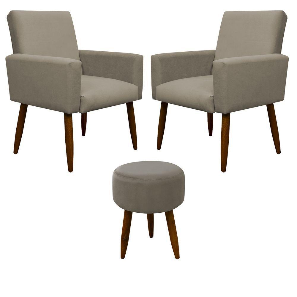 Kit 2 Poltronas E Puff Sala E Quarto Nina Suede Herrero Cor:cappuccino - 1