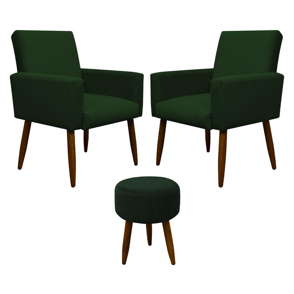 Kit 2 Poltronas E Puff Sala E Quarto Nina Suede Herrero Cor:verde - 1