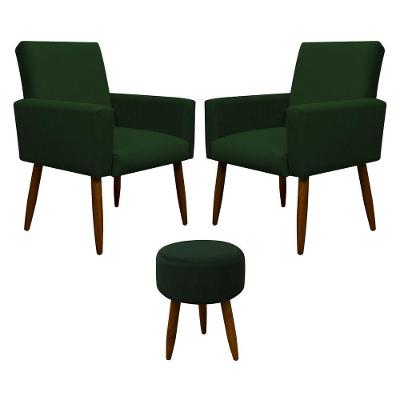 Kit 2 Poltronas E Puff Sala E Quarto Nina Suede Herrero Cor:verde