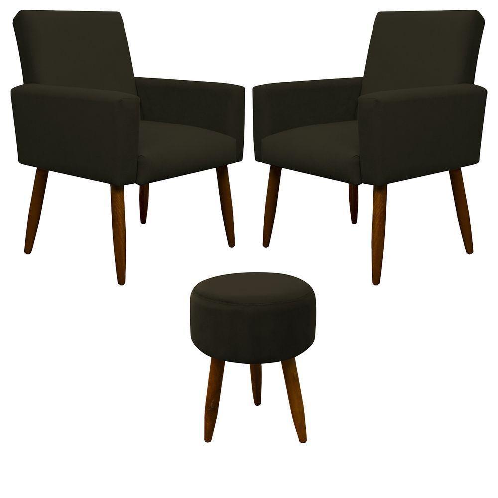 Kit 2 Poltronas E Puff Sala E Quarto Nina Suede Herrero Cor:marrom - 1