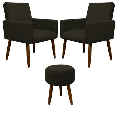 Kit 2 Poltronas E Puff Sala E Quarto Nina Suede Herrero Cor:marrom