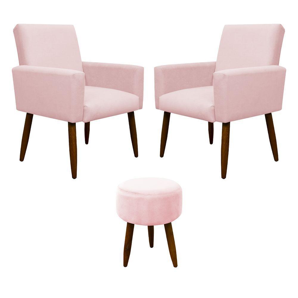 Kit 2 Poltronas E Puff Sala E Quarto Nina Suede Herrero Cor:rosa Bebê - 8