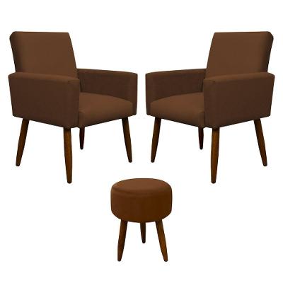 Kit 2 Poltronas E Puff Sala E Quarto Nina Suede Herrero Cor:cobre