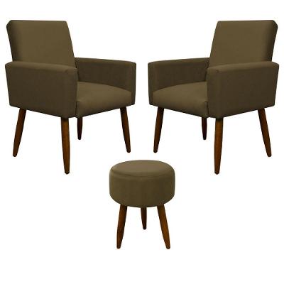 Kit 2 Poltronas E Puff Sala E Quarto Nina Suede Herrero Cor:marrom Claro