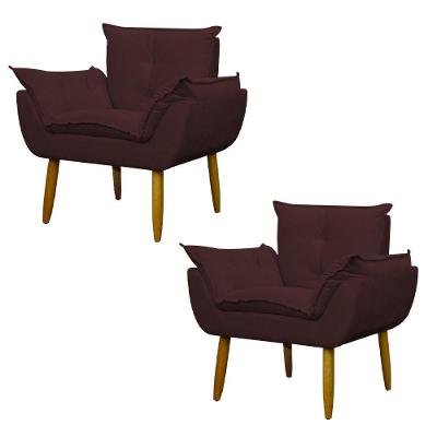 Kit 2 Poltronas Decorativa Sala E Quarto Opala Suede Herrero Cor:marsala