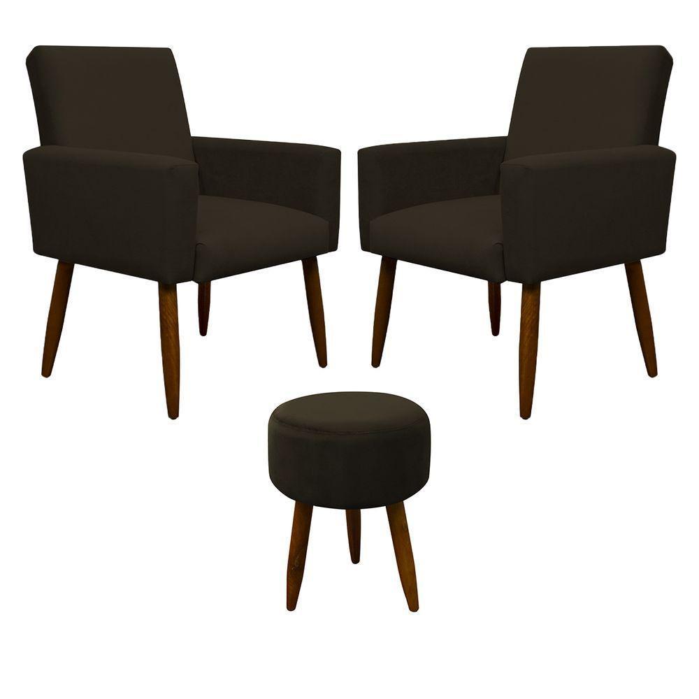 Kit 2 Poltronas E Puff Sala E Quarto Nina Suede Herrero Cor:marrom Escuro - 1