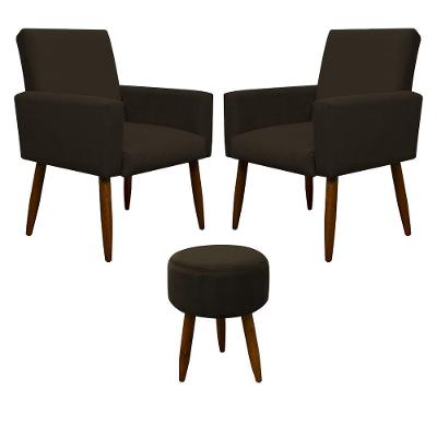 Kit 2 Poltronas E Puff Sala E Quarto Nina Suede Herrero Cor:marrom Escuro