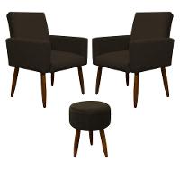 Kit 2 Poltronas E Puff Sala E Quarto Nina Suede Herrero Cor:marrom Escuro - 1