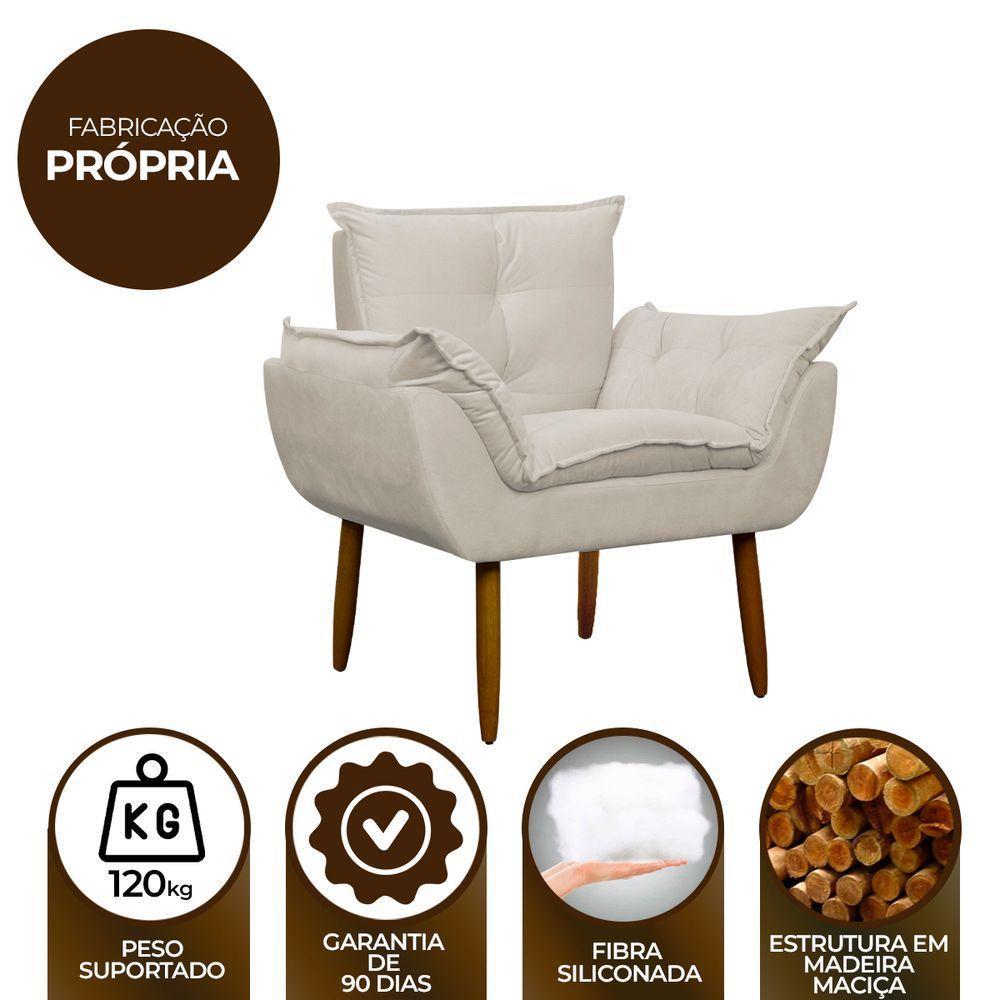Kit 2 Poltronas Decorativa Sala E Quarto Opala Suede Herrero Cor:bege - 7