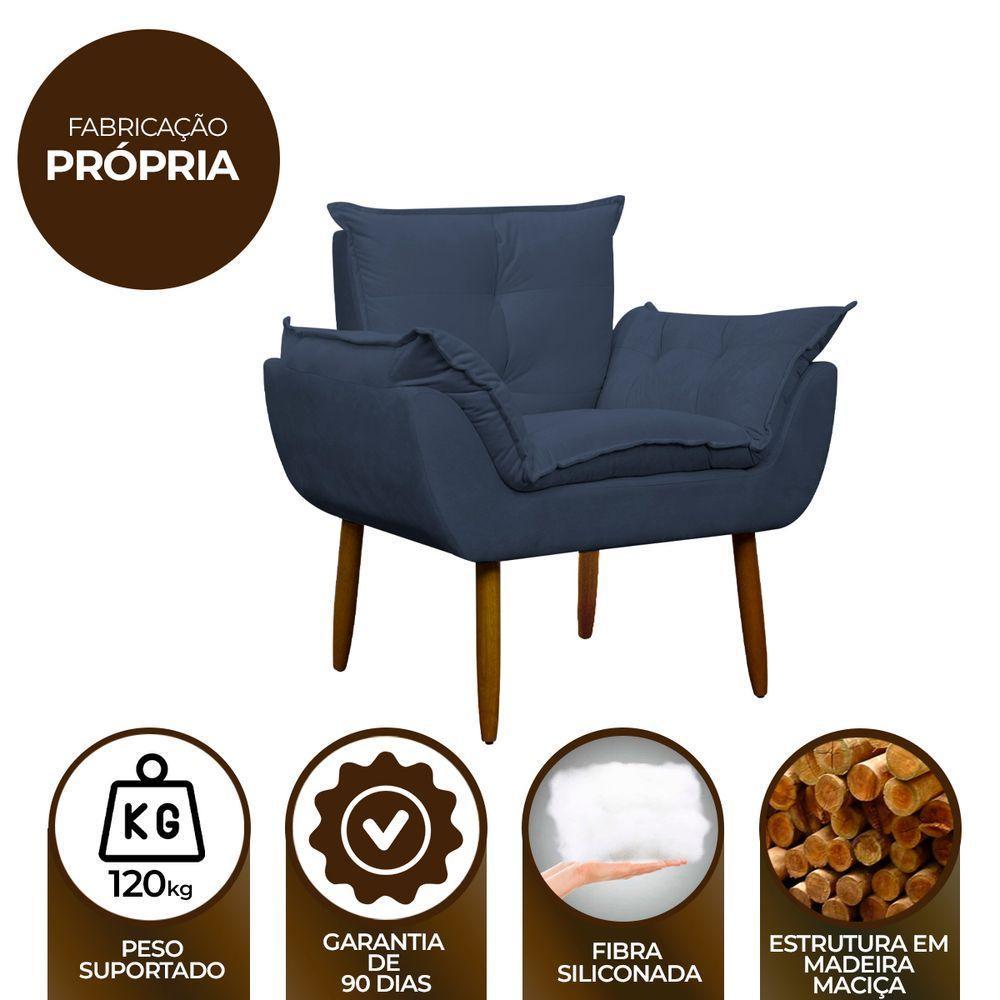 Kit 2 Poltronas Decorativa Sala E Quarto Opala Suede Herrero Cor:azul Marinho - 3
