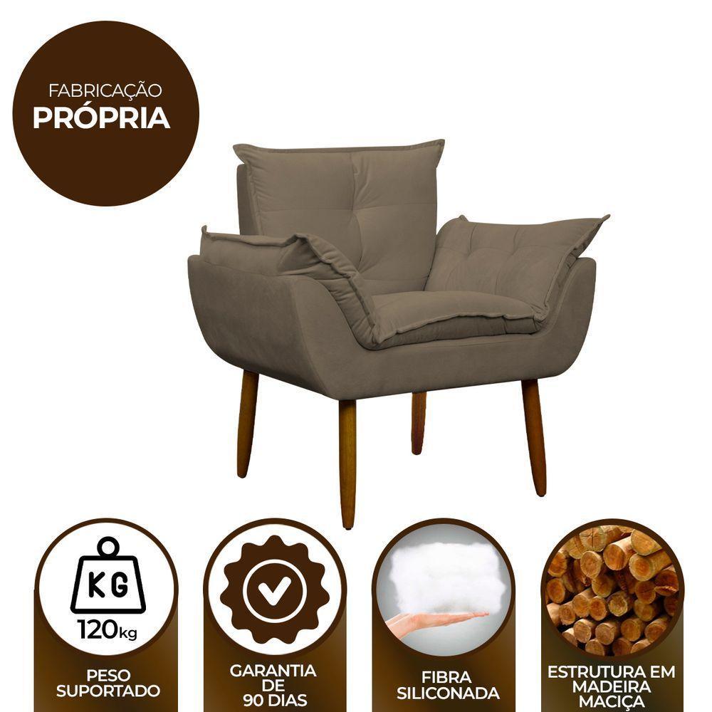 Kit 2 Poltronas Decorativa Sala E Quarto Opala Suede Herrero Cor:cappuccino - 5