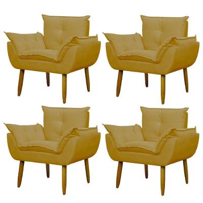 Kit 4 Poltronas Decorativa Sala E Quarto Opala Suede Herrero Cor:amarelo