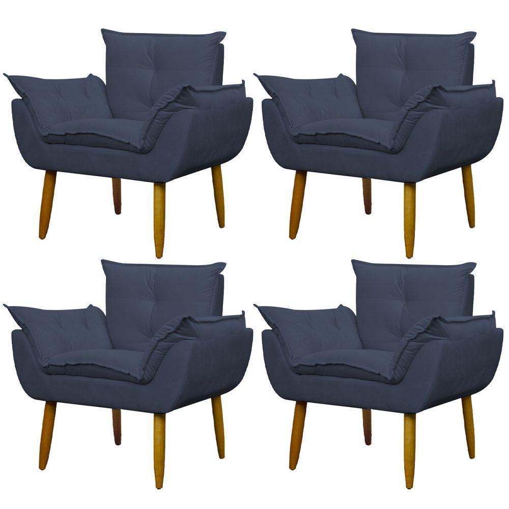Kit 4 Poltronas Decorativa Sala E Quarto Opala Suede Herrero Cor:azul Marinho - 1