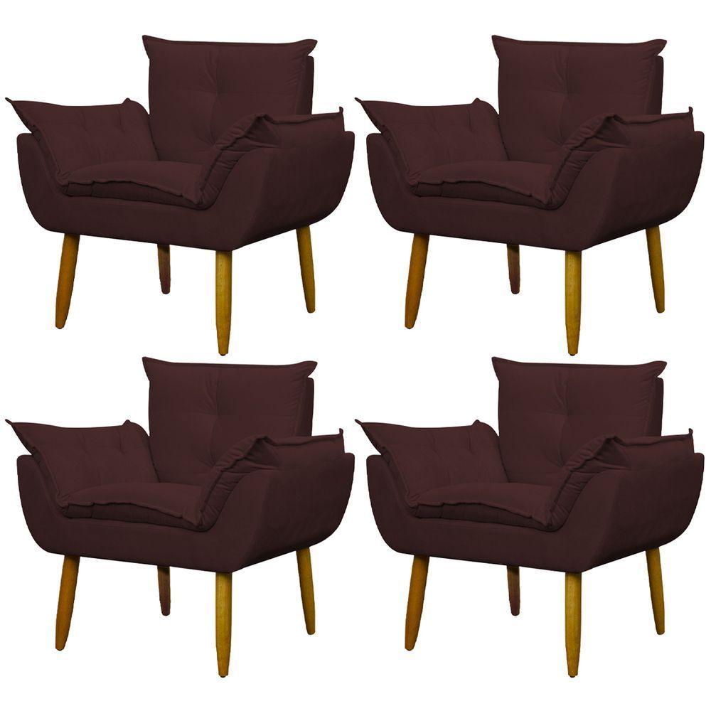 Kit 4 Poltronas Decorativa Sala E Quarto Opala Suede Herrero Cor:marsala - 1