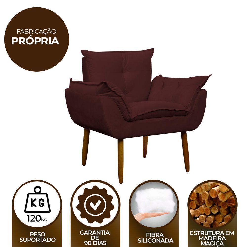 Kit 4 Poltronas Decorativa Sala E Quarto Opala Suede Herrero Cor:marsala - 4