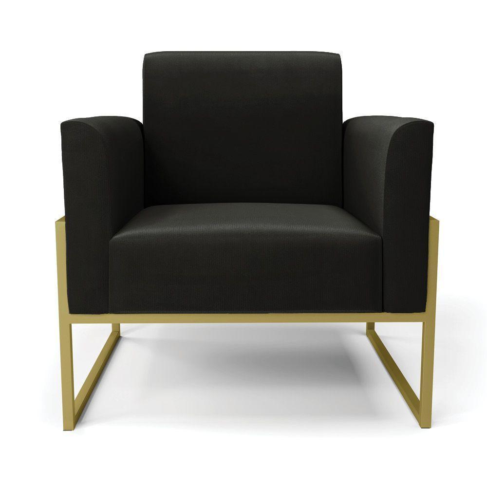 Kit 2 Poltronas Base Industrial Alta Dourado Marisa Suede D03 - D\'rossi Cor Preto - 5