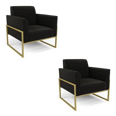 Kit 2 Poltronas Base Industrial Alta Dourado Marisa Suede D03 - D\'rossi Cor Preto
