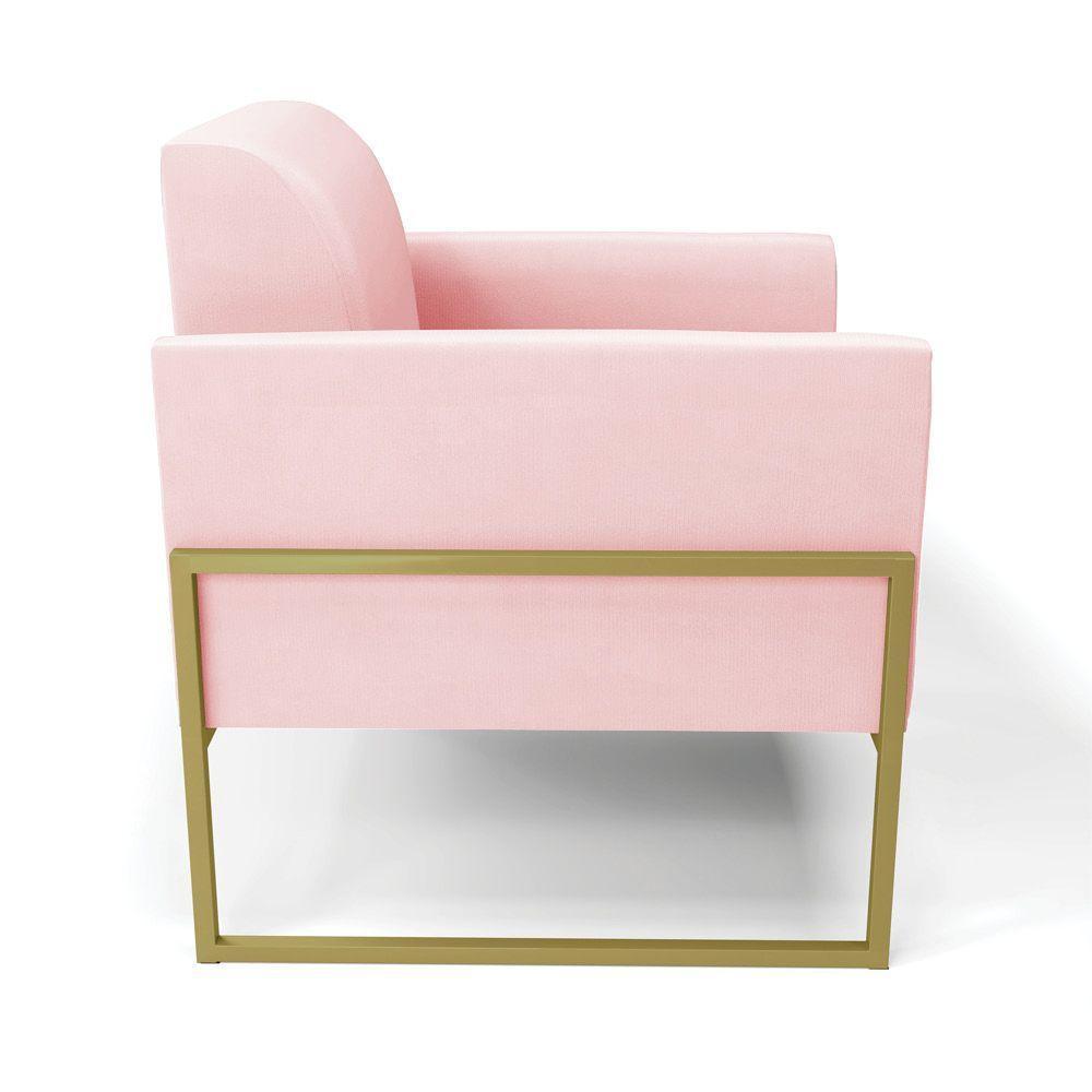 Kit 2 Poltronas Base Industrial Alta Dourado Marisa Suede D03 - D\'rossi Cor Rosa Bebê - 2