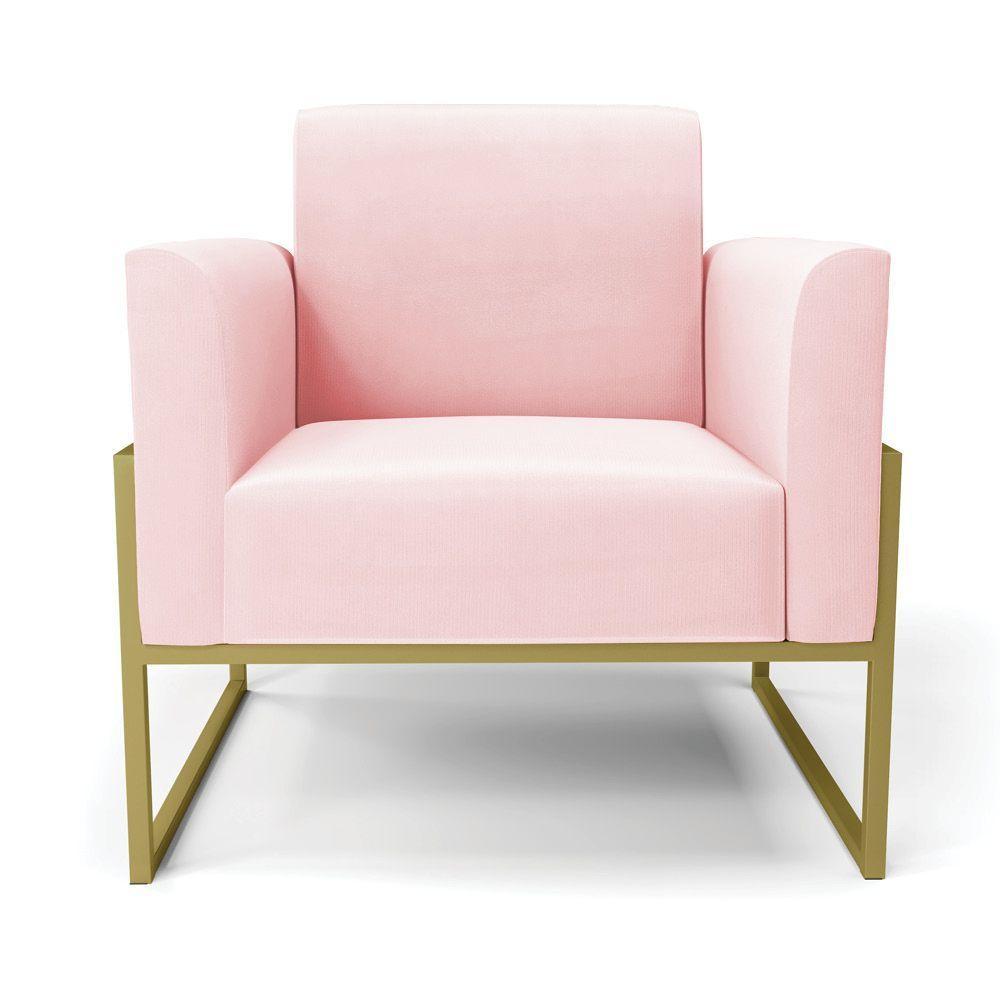 Kit 2 Poltronas Base Industrial Alta Dourado Marisa Suede D03 - D\'rossi Cor Rosa Bebê - 5