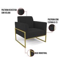 Kit 2 Poltronas Base Industrial Alta Dourado Marisa Veludo Preto D03 - D\'rossi - 3