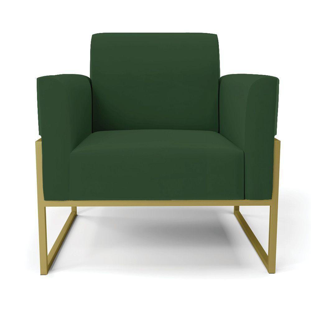 Kit 2 Poltronas Base Industrial Alta Dourado Marisa Veludo D03 - D\'rossi Cor Verde - 1