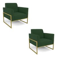 Kit 2 Poltronas Base Industrial Alta Dourado Marisa Veludo D03 - D\'rossi Cor Verde