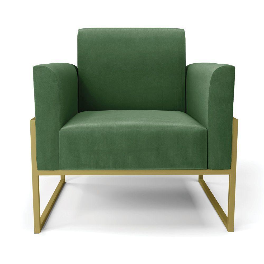 Kit 2 Poltronas Base Industrial Alta Dourado Marisa Suede D03 - D\'rossi Cor Verde - 4