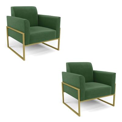 Kit 2 Poltronas Base Industrial Alta Dourado Marisa Suede D03 - D\'rossi Cor Verde