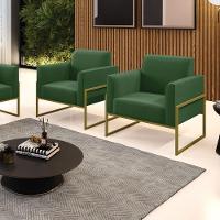 Kit 2 Poltronas Base Industrial Alta Dourado Marisa Suede D03 - D\'rossi Cor Verde - 7