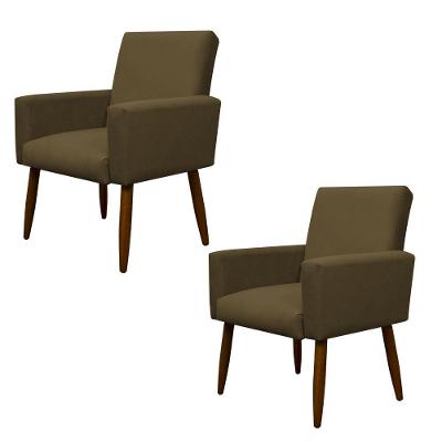 Kit 2 Poltronas Decorativa Sala E Quarto Nina Suede Herrero Cor:marrom Claro