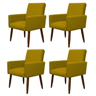 Kit 4 Poltronas Decorativa Sala E Quarto Nina Suede Herrero Cor:amarelo