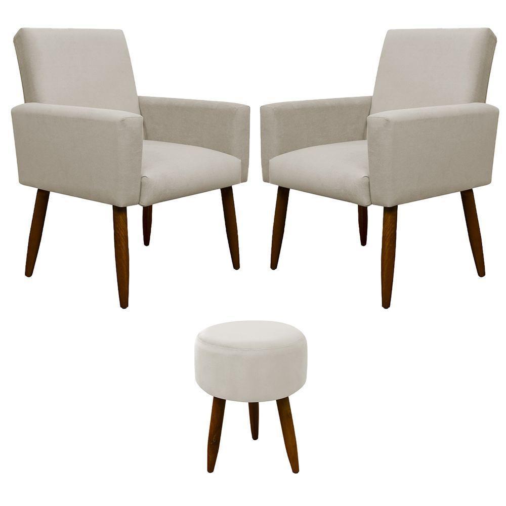 Kit 2 Poltronas E Puff Sala E Quarto Nina Suede Herrero Cor:bege - 1