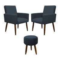 Kit 2 Poltronas E Puff Sala E Quarto Nina Suede Herrero Cor:azul Marinho - 1