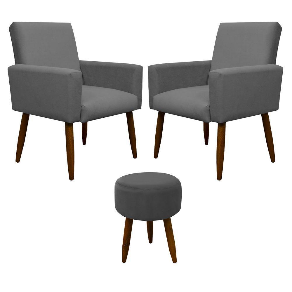 Kit 2 Poltronas E Puff Sala E Quarto Nina Suede Herrero Cor:cinza - 1