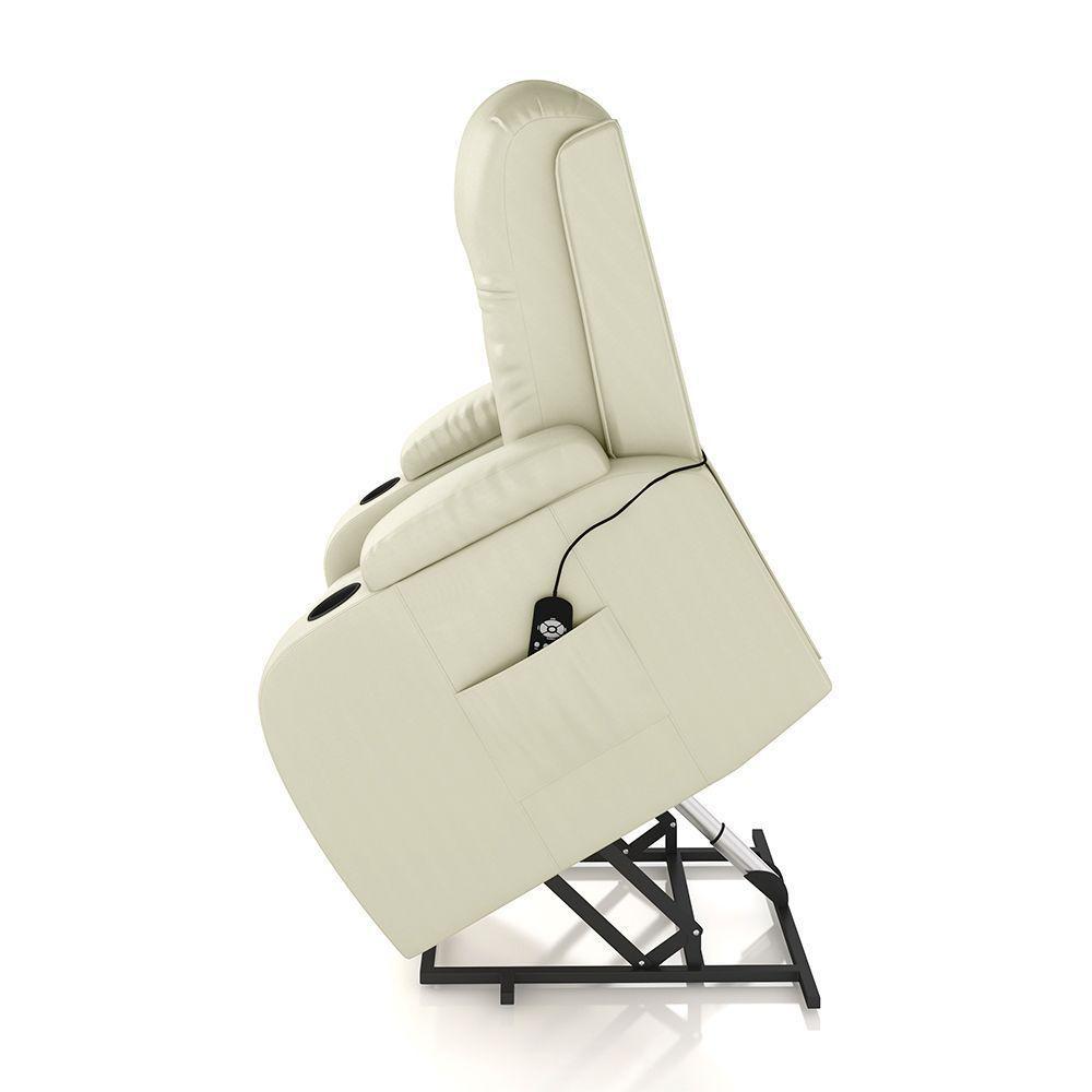 Poltrona Do Papai Reclinável Massagem E Aquecimento Com Elevação Lift 150° 2 Porta Copos, Bege - 2