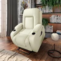 Poltrona Do Papai Reclinável Massagem E Aquecimento Com Elevação Lift 150° 2 Porta Copos, Bege - 1