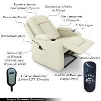 Poltrona Do Papai Reclinável Massagem E Aquecimento Com Elevação Lift 150° 2 Porta Copos, Bege