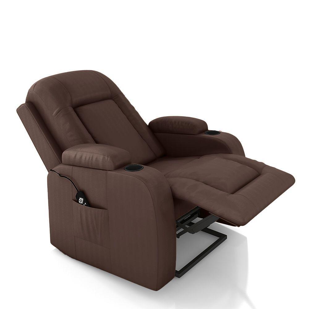 Poltrona Reclinável Massagem E Aquecimento Com Elevação Lift 150° 2 Porta Copos, Marrom - 5
