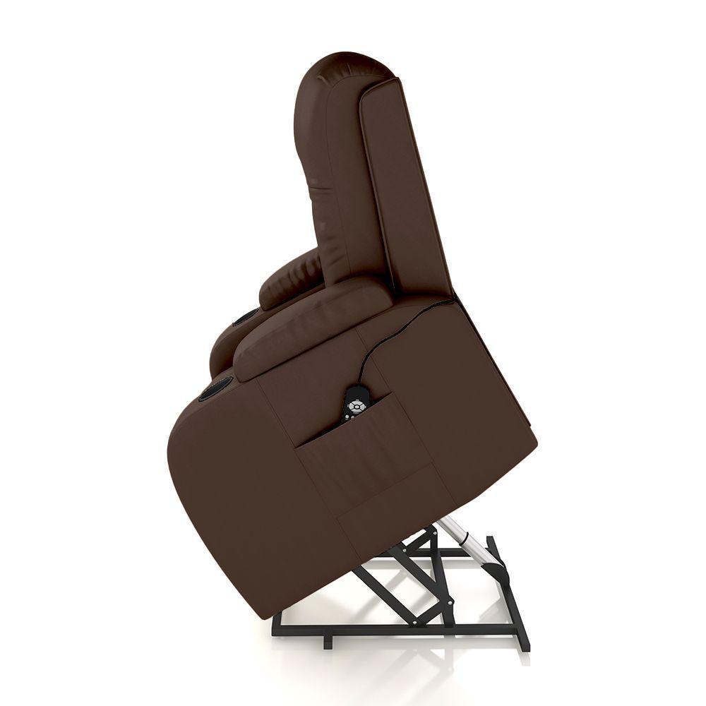 Poltrona Reclinável Massagem E Aquecimento Com Elevação Lift 150° 2 Porta Copos, Marrom - 6