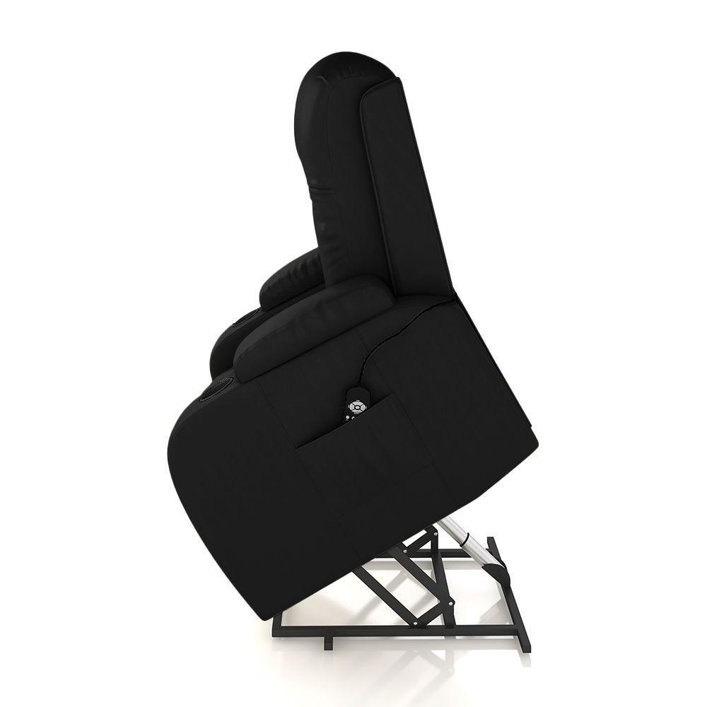 Poltrona Reclinável Massagem E Aquecimento Com Elevação Lift 150° 2 Porta Copos Gambon Pu Preto - 4