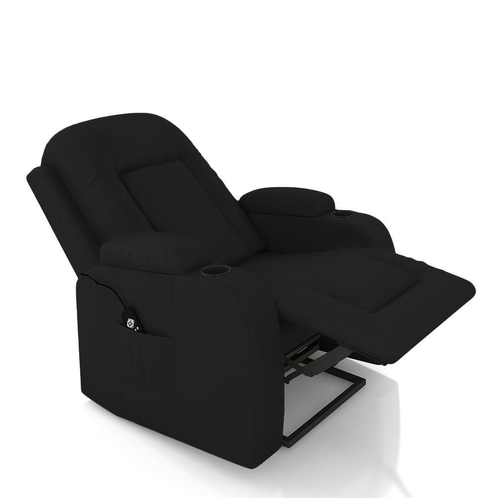Poltrona Reclinável Massagem E Aquecimento Com Elevação Lift 150° 2 Porta Copos Gambon Pu Preto - 5