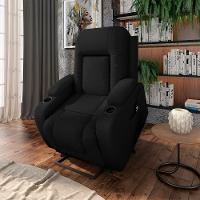 Poltrona Reclinável Massagem E Aquecimento Com Elevação Lift 150° 2 Porta Copos Gambon Pu Preto - 1