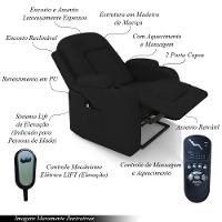 Poltrona Reclinável Massagem E Aquecimento Com Elevação Lift 150° 2 Porta Copos Gambon Pu Preto - 6