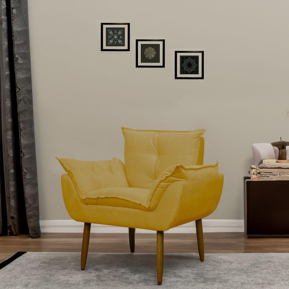 Poltrona Decorativa Para Sala E Quarto Opala Suede Herrero Cor:amarelo - 1
