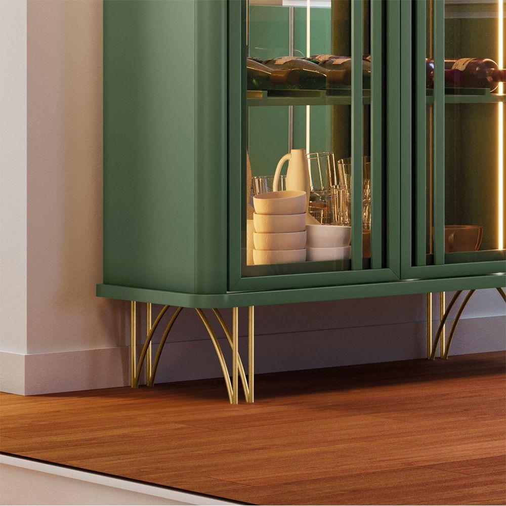 Cristaleira Decorativo Com Led Portas De Vidro Texas Verde Pistache G26 - Gran Belo - 4